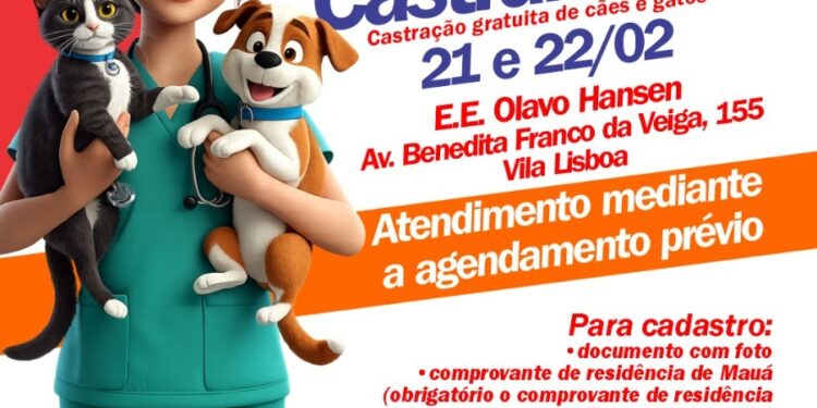 Castramóvel estará no Jd. Lisboa, em Mauá, para castração de cães e gatos neste fim de semana
