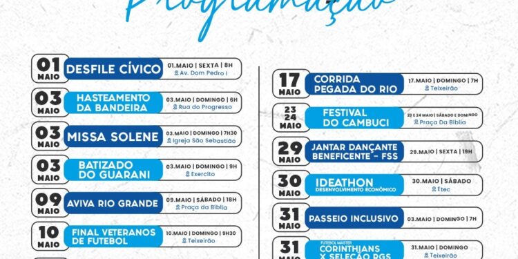 Rio Grande da Serra divulga programação especial em comemoração aos 62 anos da cidade