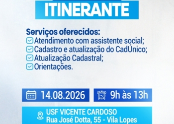 Rio Grande da Serra realiza CRAS Itinerante na USF Vicente Cardoso na sexta-feira