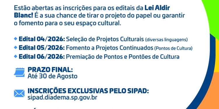 Diadema está com inscrições abertas para editais da Lei Aldir Blanc
